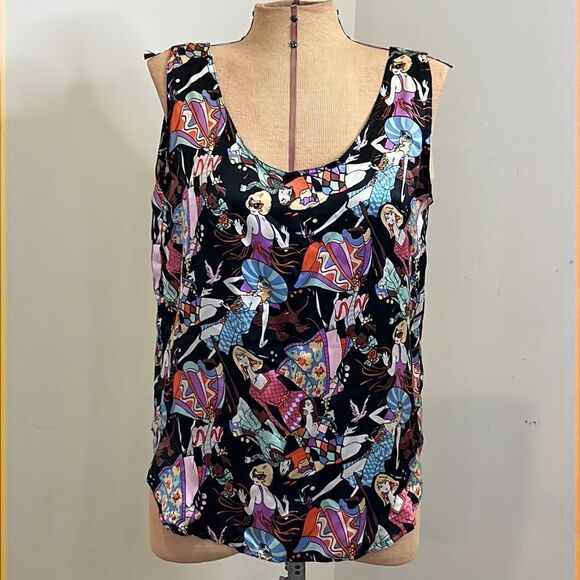 Edgemont 100% Silk Retro Themed Printed Tank Blouse - Size Medium - Picture 5 of 13